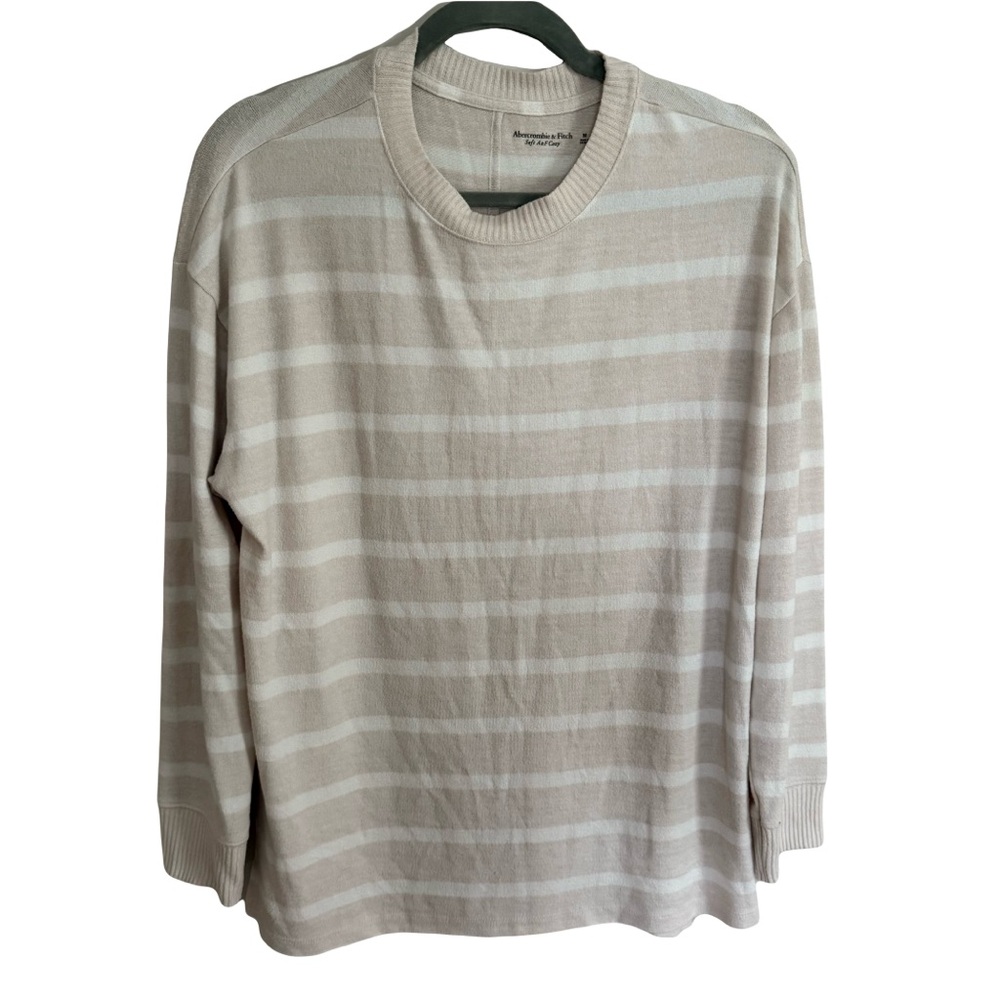 Abercrombie & Fitch Soft A&F Cozy Striped Beige White Sweater Top Medium